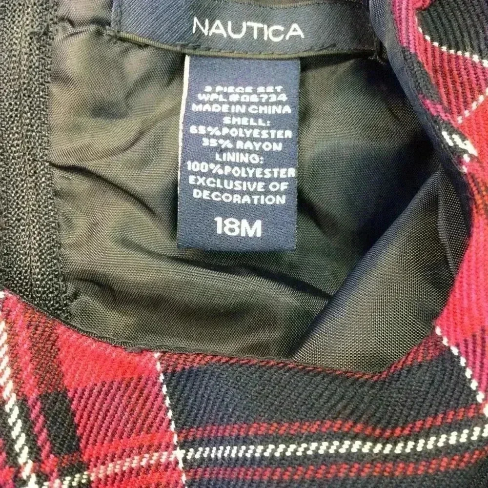 Nautica Baby Pink Black Plaid Cap Sleeve Pleated Lined Bow Sheath Dress Size 18M
